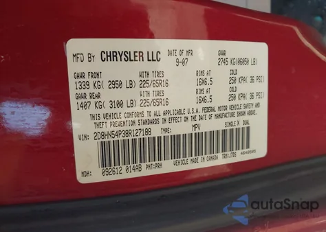 2008 Dodge Grand Caravan Sxt from USA, damaged, VIN 2D8HN54P38R127188
